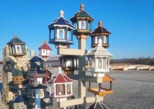 image of bird houses and bird feeders
